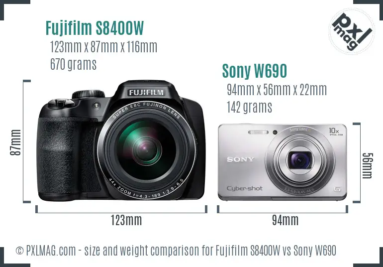 Fujifilm S8400W vs Sony W690 size comparison