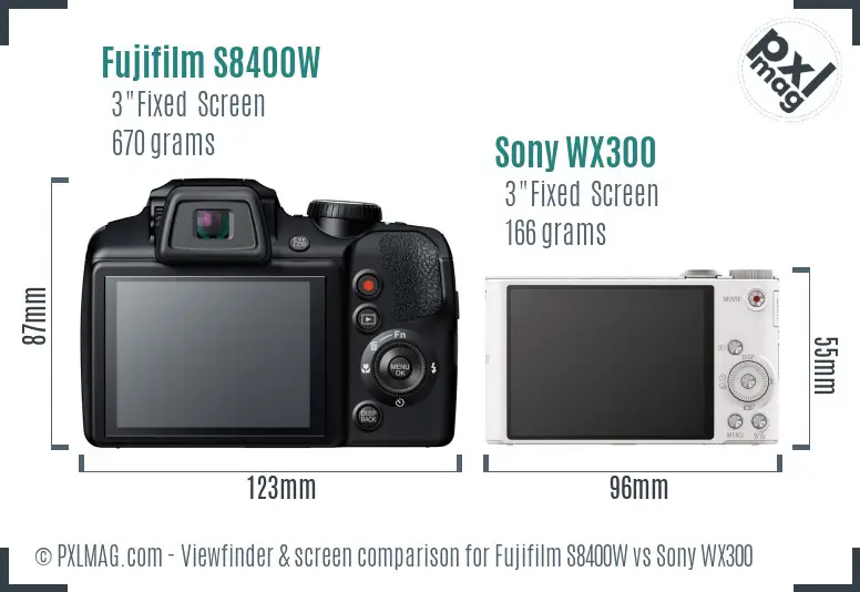 Fujifilm S8400W vs Sony WX300 Screen and Viewfinder comparison