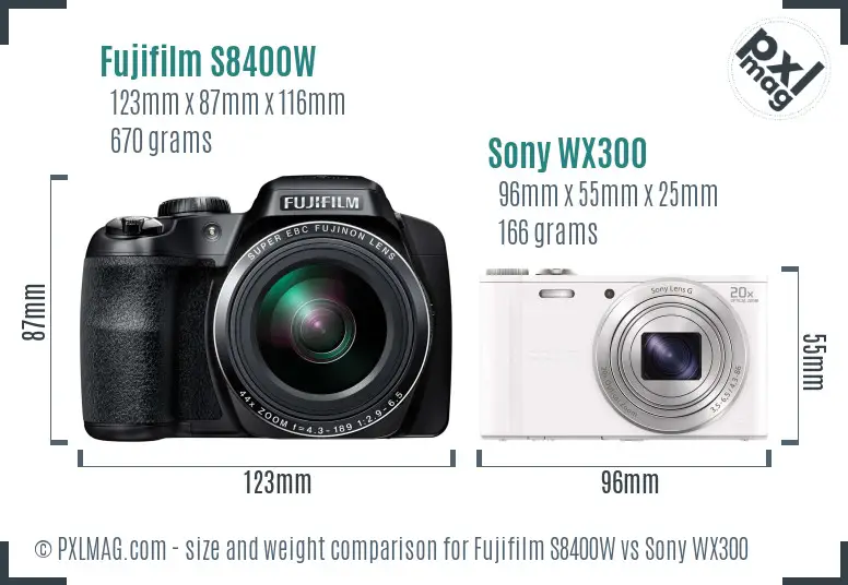 Fujifilm S8400W vs Sony WX300 size comparison