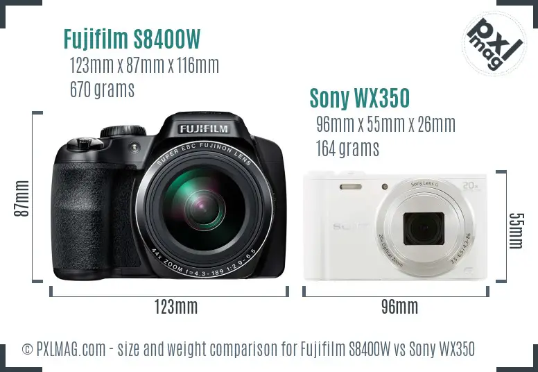 Fujifilm S8400W vs Sony WX350 size comparison