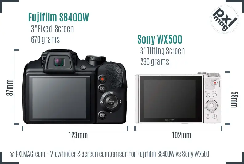 Fujifilm S8400W vs Sony WX500 Screen and Viewfinder comparison