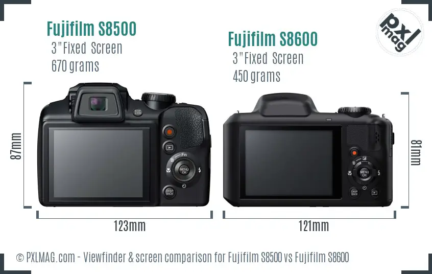 Fujifilm S8500 vs Fujifilm S8600 Screen and Viewfinder comparison