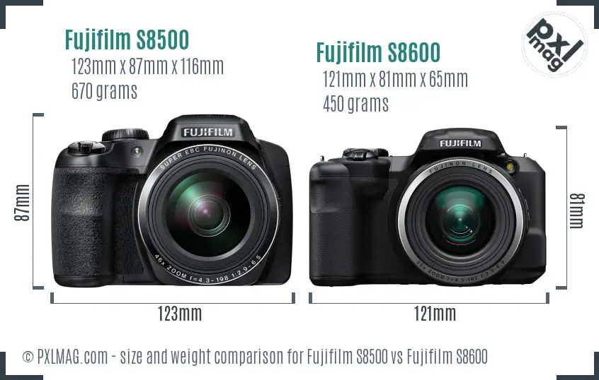 Fujifilm S8500 vs Fujifilm S8600 size comparison