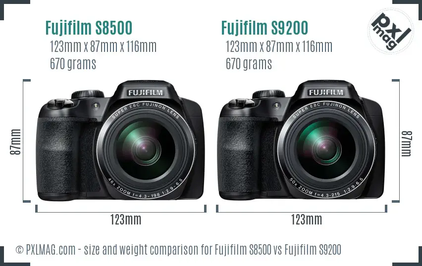 Fujifilm S8500 vs Fujifilm S9200 size comparison