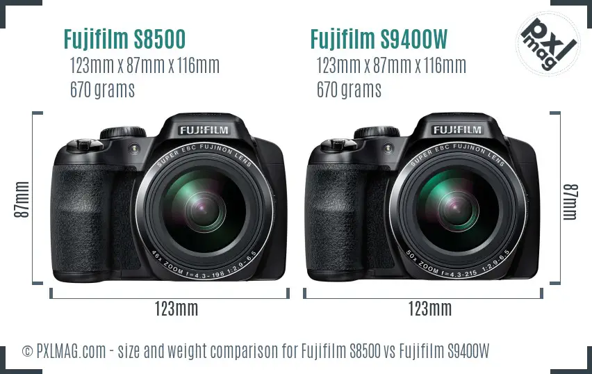 Fujifilm S8500 vs Fujifilm S9400W size comparison