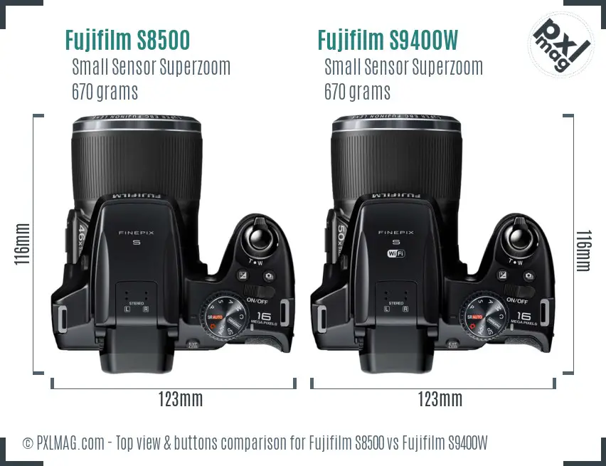Fujifilm S8500 vs Fujifilm S9400W top view buttons comparison