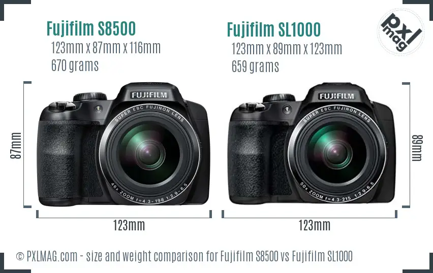 Fujifilm S8500 vs Fujifilm SL1000 size comparison