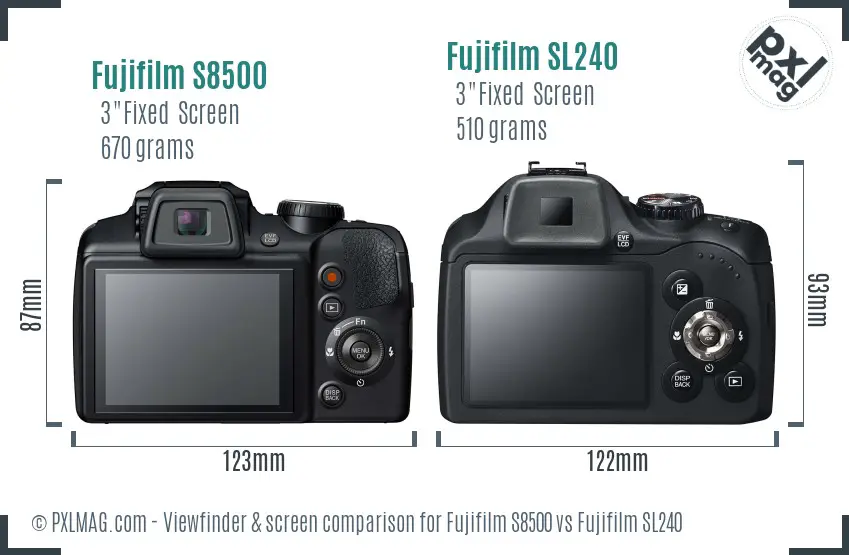 Fujifilm S8500 vs Fujifilm SL240 Screen and Viewfinder comparison