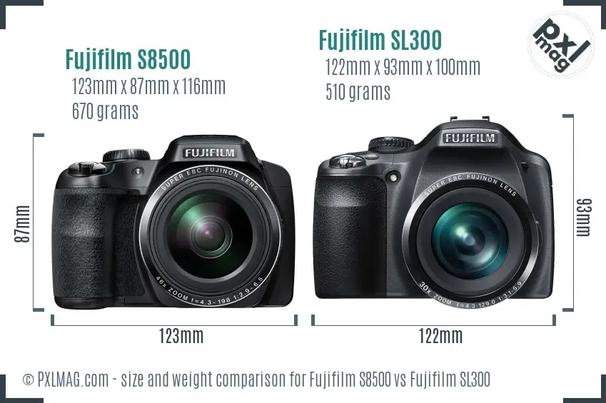 Fujifilm S8500 vs Fujifilm SL300 size comparison