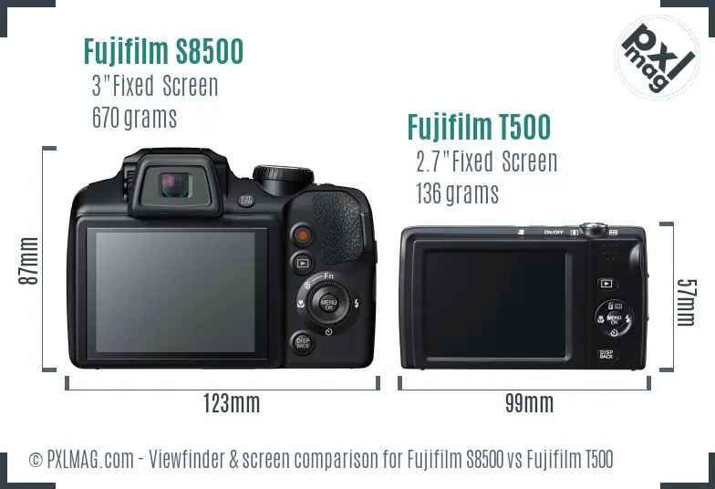 Fujifilm S8500 vs Fujifilm T500 Screen and Viewfinder comparison
