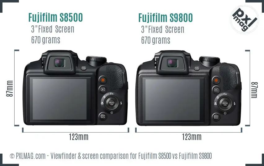 Fujifilm S8500 vs Fujifilm S9800 Screen and Viewfinder comparison