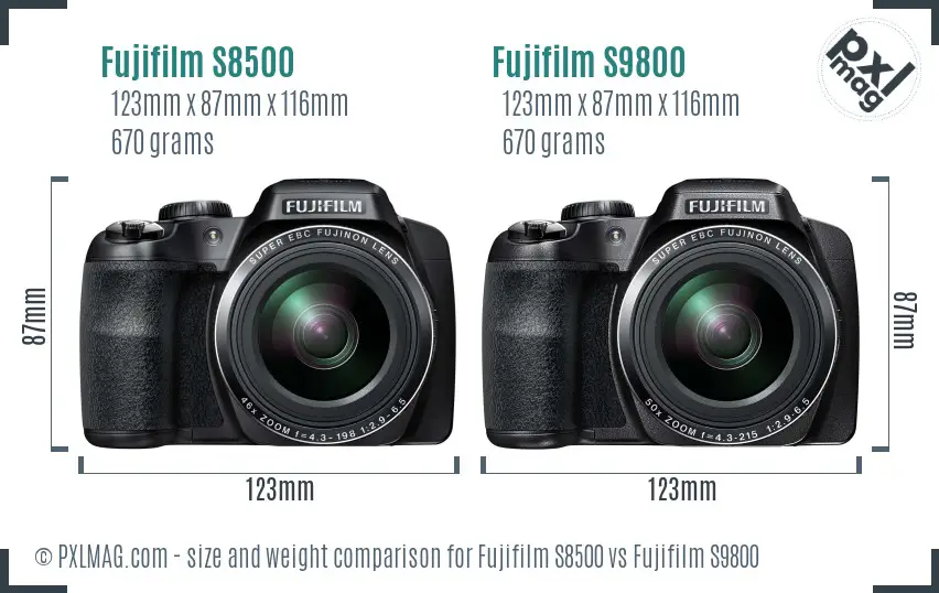 Fujifilm S8500 vs Fujifilm S9800 size comparison