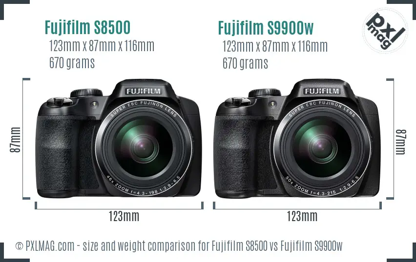 Fujifilm S8500 vs Fujifilm S9900w size comparison