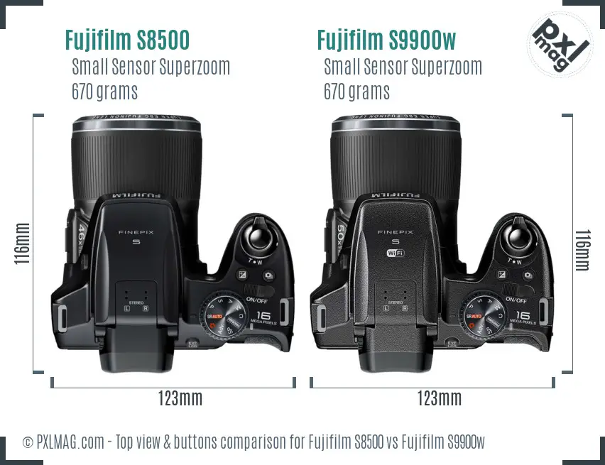Fujifilm S8500 vs Fujifilm S9900w top view buttons comparison