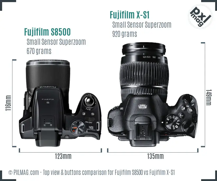 Fujifilm S8500 vs Fujifilm X-S1 top view buttons comparison