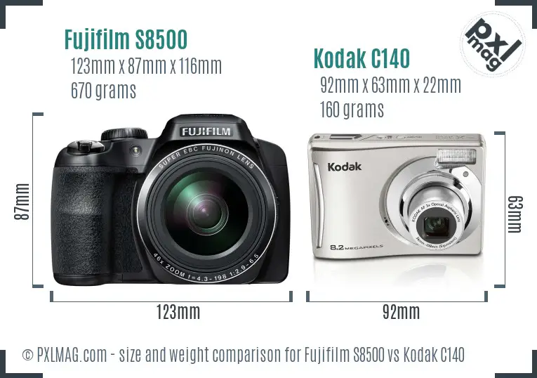 Fujifilm S8500 vs Kodak C140 size comparison