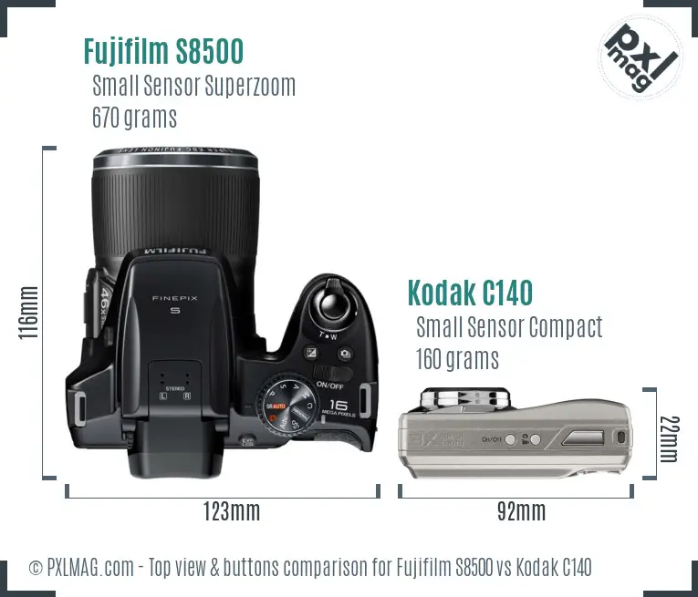 Fujifilm S8500 vs Kodak C140 top view buttons comparison