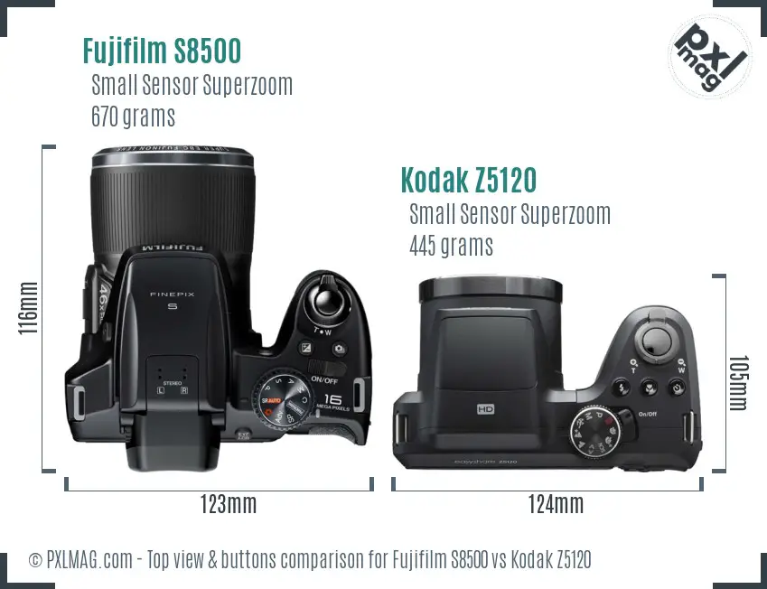 Fujifilm S8500 vs Kodak Z5120 top view buttons comparison