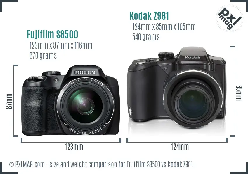 Fujifilm S8500 vs Kodak Z981 size comparison