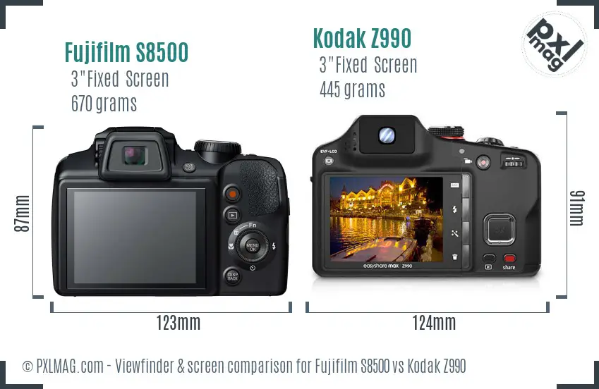 Fujifilm S8500 vs Kodak Z990 Screen and Viewfinder comparison