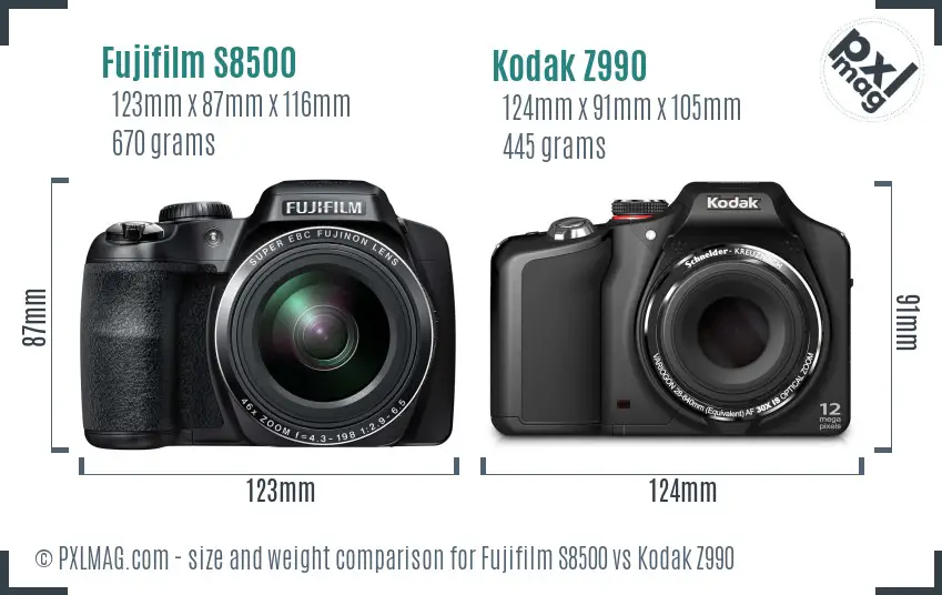 Fujifilm S8500 vs Kodak Z990 size comparison