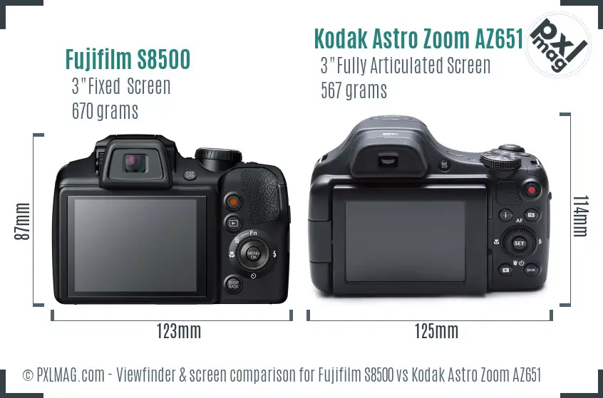 Fujifilm S8500 vs Kodak Astro Zoom AZ651 Screen and Viewfinder comparison