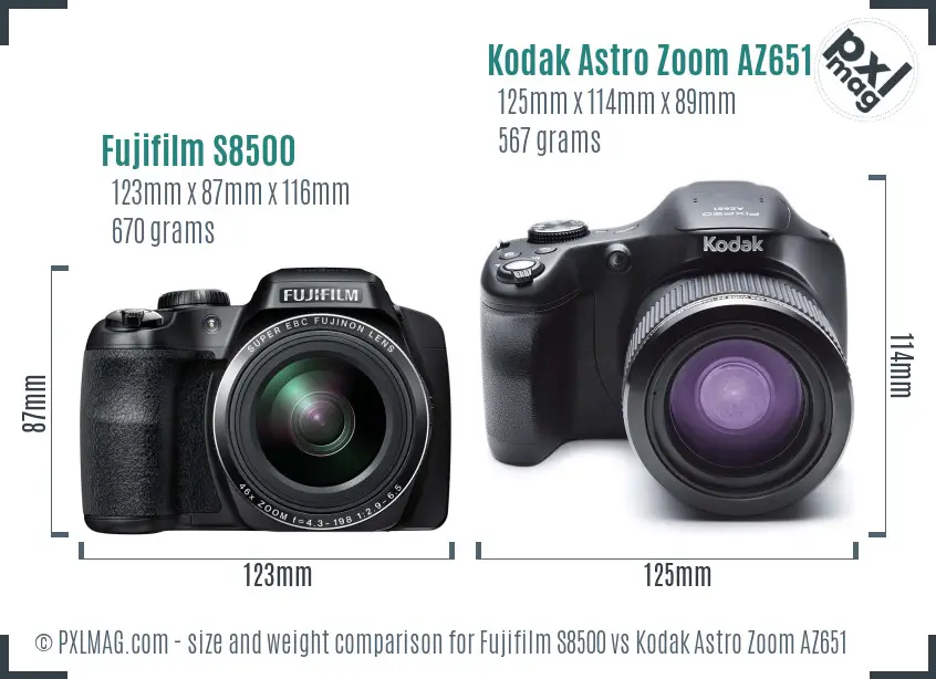 Fujifilm S8500 vs Kodak Astro Zoom AZ651 size comparison