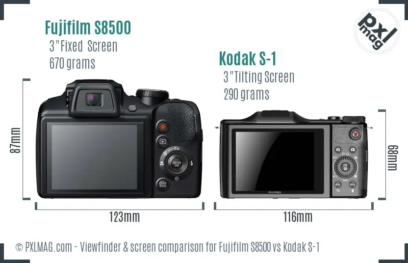 Fujifilm S8500 vs Kodak S-1 Screen and Viewfinder comparison