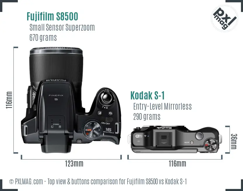 Fujifilm S8500 vs Kodak S-1 top view buttons comparison