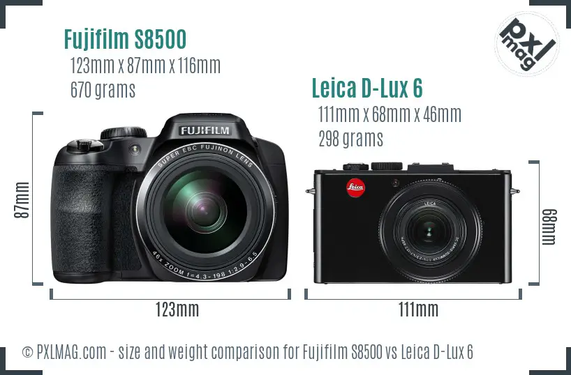 Fujifilm S8500 vs Leica D-Lux 6 size comparison