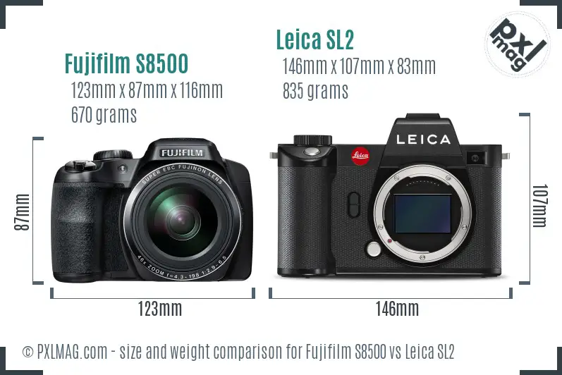 Fujifilm S8500 vs Leica SL2 size comparison