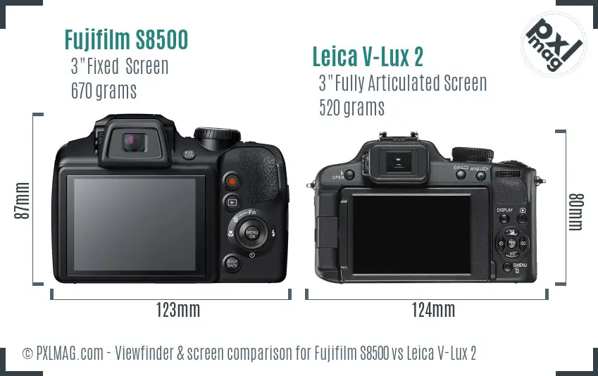 Fujifilm S8500 vs Leica V-Lux 2 Screen and Viewfinder comparison