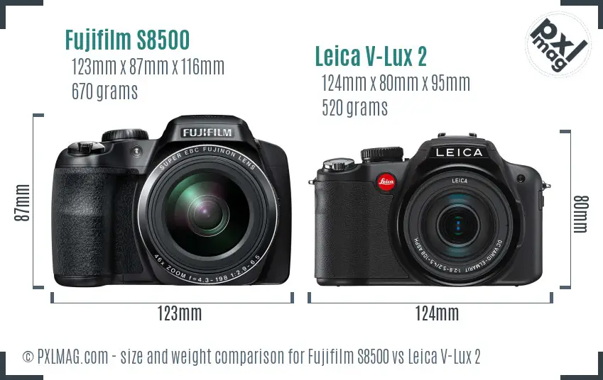 Fujifilm S8500 vs Leica V-Lux 2 size comparison