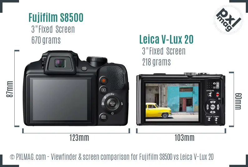 Fujifilm S8500 vs Leica V-Lux 20 Screen and Viewfinder comparison