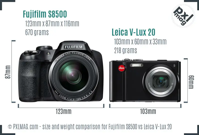 Fujifilm S8500 vs Leica V-Lux 20 size comparison