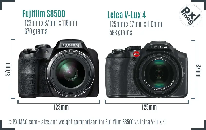 Fujifilm S8500 vs Leica V-Lux 4 size comparison