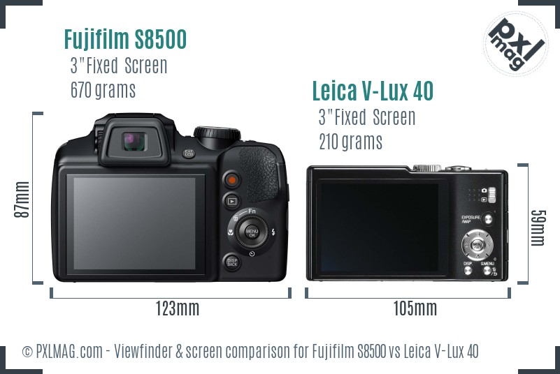 Fujifilm S8500 vs Leica V-Lux 40 Screen and Viewfinder comparison