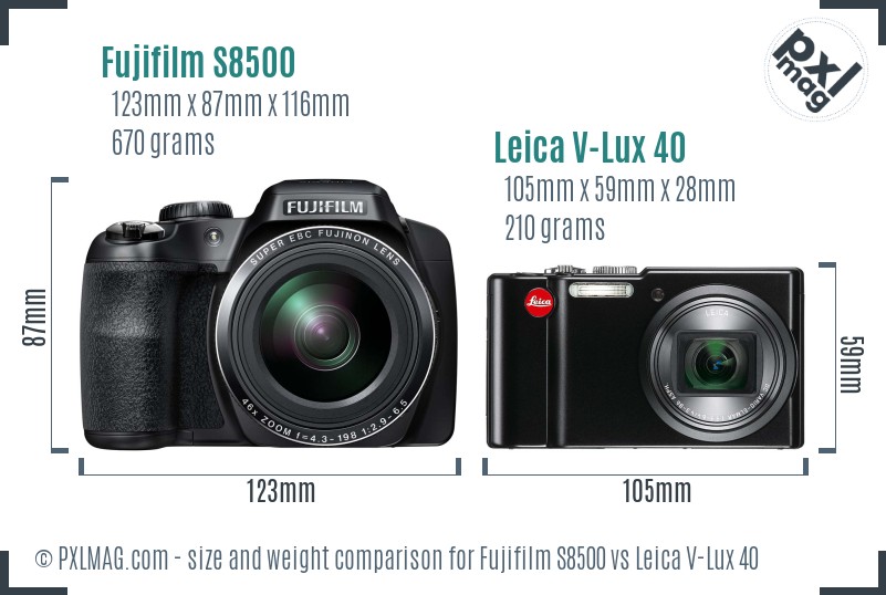 Fujifilm S8500 vs Leica V-Lux 40 size comparison