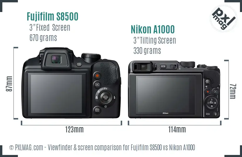 Fujifilm S8500 vs Nikon A1000 Screen and Viewfinder comparison Fujifilm S8500 vs Nikon A1000 Screen and Viewfinder comparison