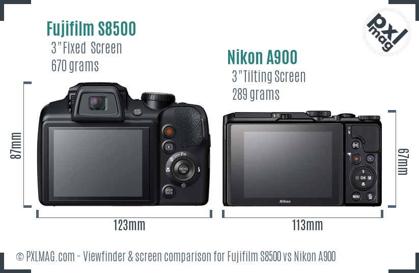 Fujifilm S8500 vs Nikon A900 Screen and Viewfinder comparison