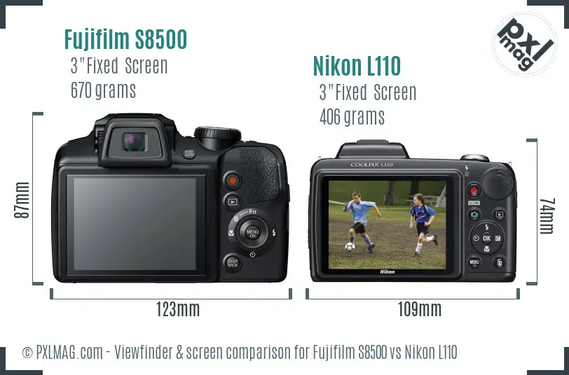 Fujifilm S8500 vs Nikon L110 Screen and Viewfinder comparison
