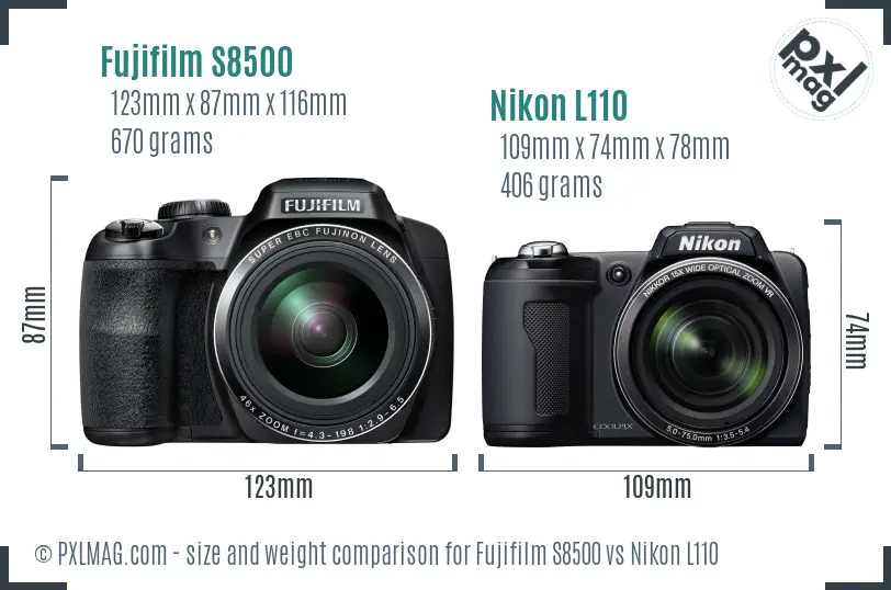 Fujifilm S8500 vs Nikon L110 size comparison