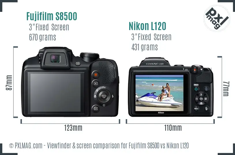 Fujifilm S8500 vs Nikon L120 Screen and Viewfinder comparison