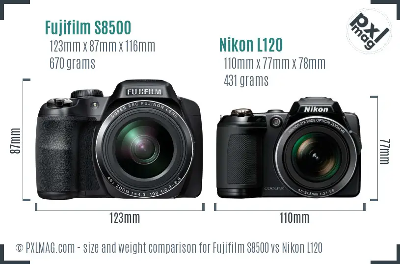 Fujifilm S8500 vs Nikon L120 size comparison