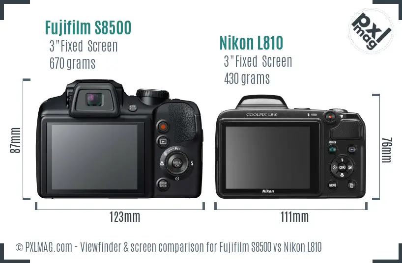 Fujifilm S8500 vs Nikon L810 Screen and Viewfinder comparison