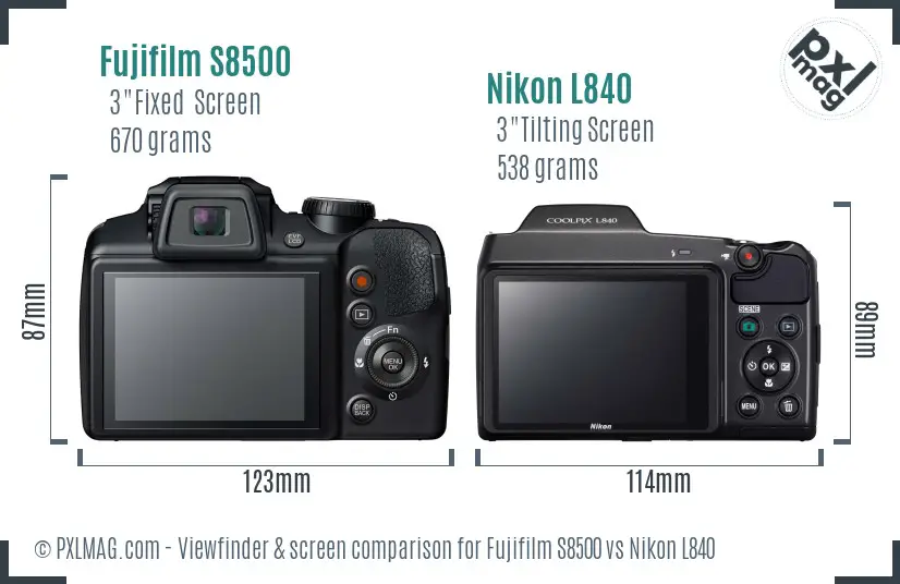 Fujifilm S8500 vs Nikon L840 Screen and Viewfinder comparison