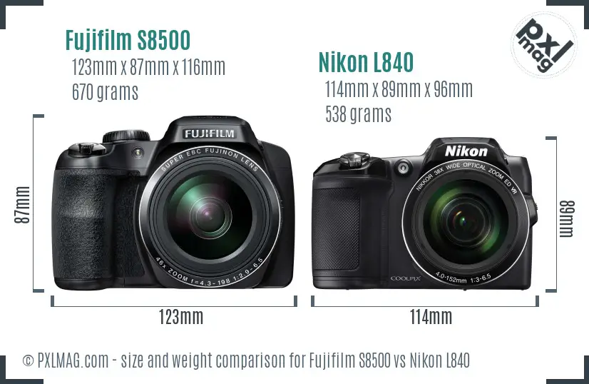 Fujifilm S8500 vs Nikon L840 size comparison