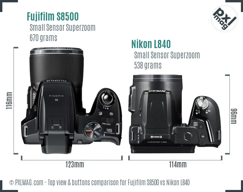 Fujifilm S8500 vs Nikon L840 top view buttons comparison