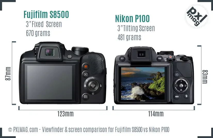 Fujifilm S8500 vs Nikon P100 Screen and Viewfinder comparison