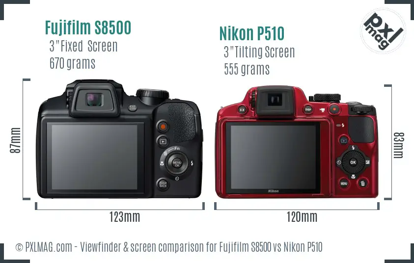 Fujifilm S8500 vs Nikon P510 Screen and Viewfinder comparison